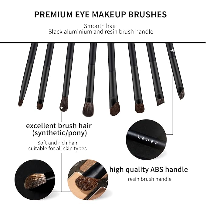 Eye Makeup Brushes 8pcs Eyeshadow Makeup Brushes Set with Soft Synthetic & Natural Hair, Real Wood Handle with Bag for Eyeshadow, Eyeliner, Blending, Eyebrow, Pure Black