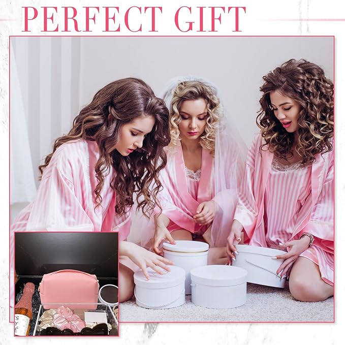 Sanwuta 9 Pcs Makeup Bags Bulk PU Double Zippers Cosmetic Bag Makeup Toiletry Pouch Portable Travel Organizers Case for Women Bachelorette Party End of The Year Bridesmaid Gift(Pink)