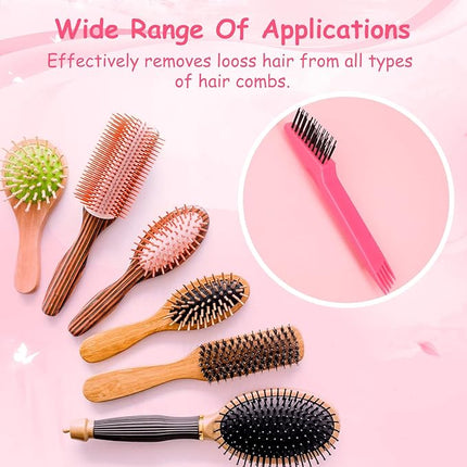 Yaomiao 2 Pcs Hair Brush Cleaner Tool 2-in-1, Pink Hairbrush Cleaner for Removing Hair Dust, Mini Comb for Removing Dirt, Home Salon Use