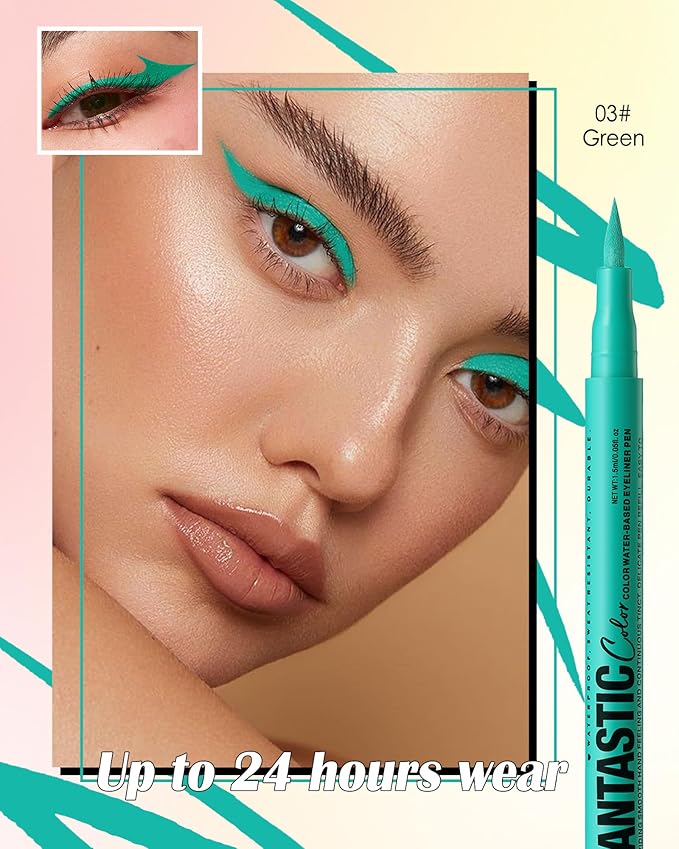 Green Matte Liquid Eyeliner Pencil, Colorful High Pigmented Waterline Eye liner Waterproof Pen, Bright Colored Smudgeproof Long Lasting Eyeliner Pen Christmas Party Festival Makeup Gift for Women-03