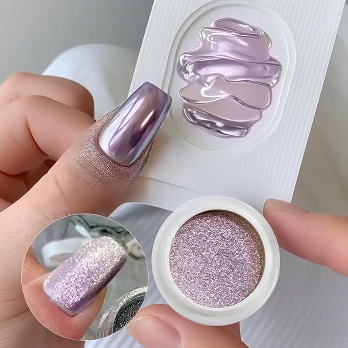 Born Pretty Purple Chrome Nail Powder Super Glossy Mirror Effect Metallic Nail Powder Cat Magnetic Eye Nail Powder Nail Glitter Manicure Pigments for Nail Art Design