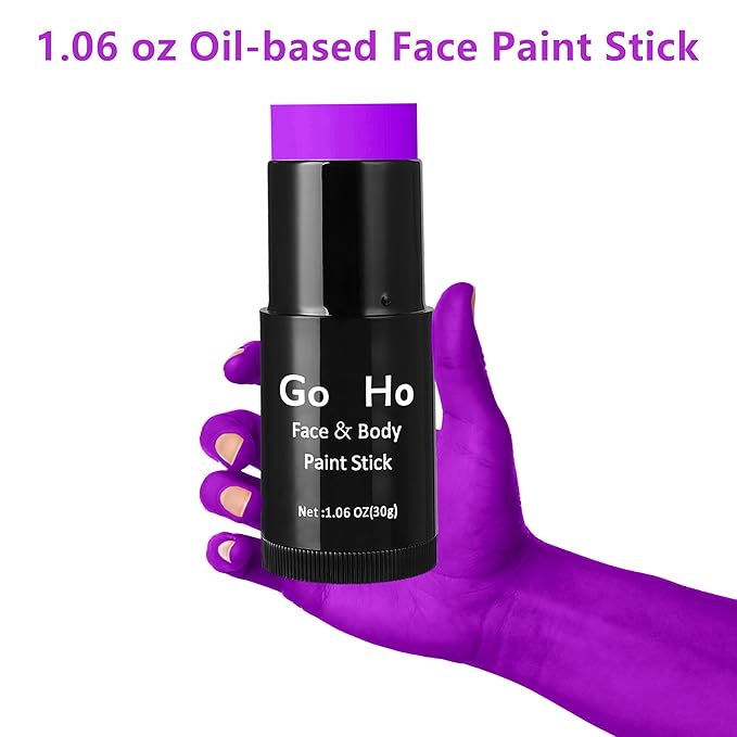 Go Ho Cream-Blendable Purple Face Paint Stick,Full-coverage Purple Body Paint for Adults Children Halloween Cosplay SFX Witch Devil Makeup,Waterproof Purple Eye Black Stick