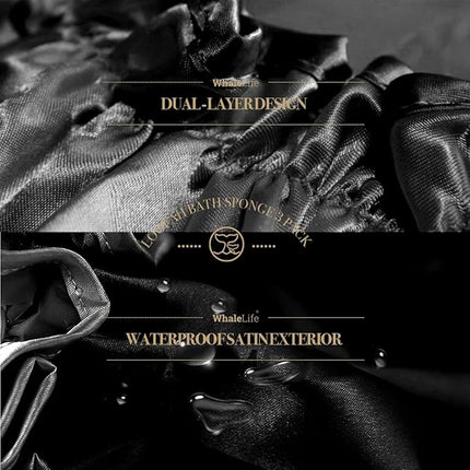 WhaleLife Shower Cap - Black Double-Layer Waterproof Reusable Satin-Lined for Women Men | Fits Thick Hair | Home Spa Travel 4 Pack