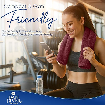 DAN RIVER 6-Pack Premium Hand Towels (16x28 Inches) - 100% Cotton, Ultra Soft, Lightweight, Highly Absorbent Towels for Bathroom, Spa, Gym, Salon, Hotel, and Travel - Pomegranate