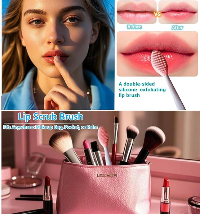 4 Pcs Lip Scrub Brush,Lip Scrubber Exfoliator, Double-Sided Silicone Lip Brush Tool for Men Women Lip Lightening,Lip Exfoliator Scrubber Tool for Dark Lips