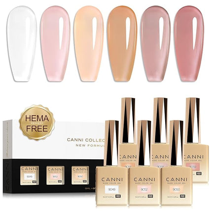 CANNI Jelly Gel Nail Polish Set – 6 Colors 9ML Sheer Milky White & Nude Pink Translucent Soak Off UV LED Nail Gel for French Manicure, DIY Nail Art at Home or Salon