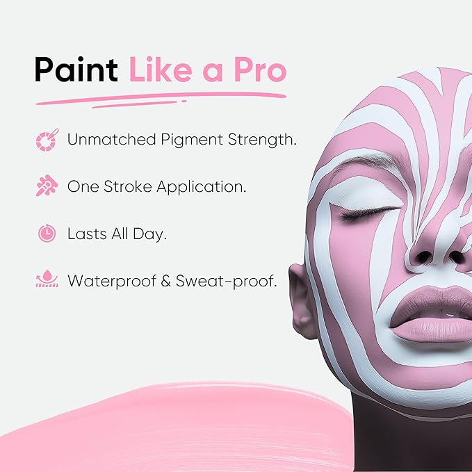 Blue Squid PRO Pastel Pink Face Paint Stick - Waterproof Body Paint for Adults & Kids Pink Eye Black Baseball, Eyeblack Softball -Hypoallergenic TwistUp NonToxic Makeup Stick for Cosplay, Sports & SFX