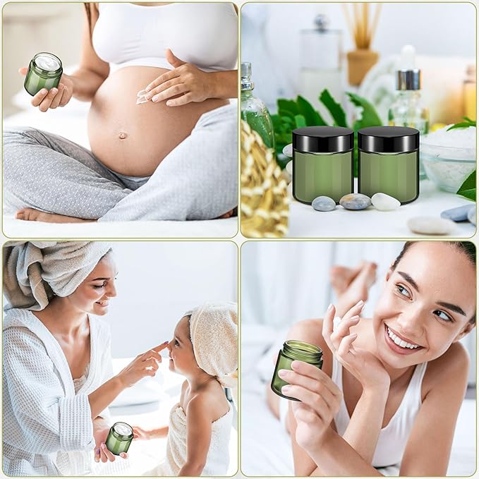 Norme 24 Pcs 4 oz Glass Jars with Lids Leakproof Round Airtight Empty Cosmetic Jars with Inner Liners Lid for Storing Lotions Powder Ointments Candle Making Tins (Olive Green)