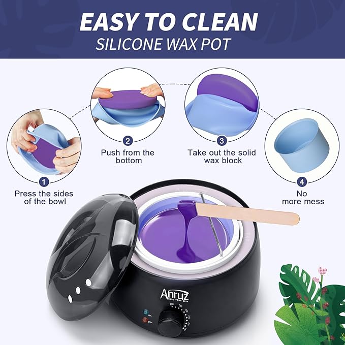 Waxing Kit for Women Men - Wax Kit for Hair Removal with Silicone Bowl,4 Bags Hard Waxing Beads and 30 Sticks - at Home Use Wax Warmer for Full Body, Bikini, Eyebrow, Face, Sensitive Skin