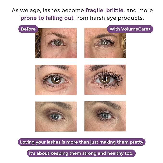 VolumeCare+ Mascara For Older Women - Extreme Length and Volume 2-in-1 Formula - No Clumps, Long-Wearing, Hypoallergenic Mascara For Sensitive Eyes (Natural Black)