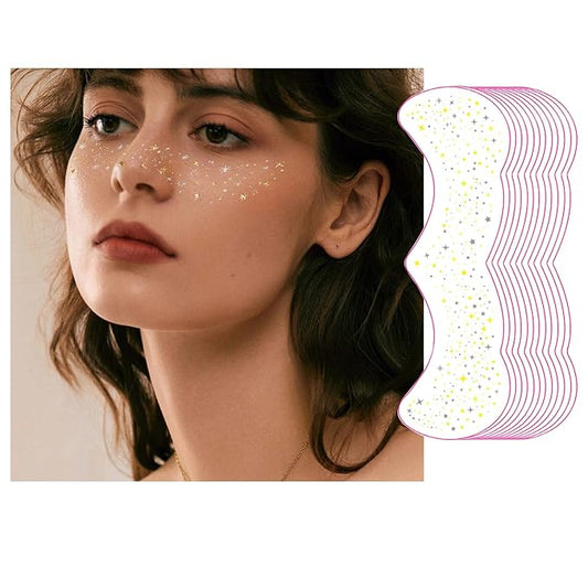 12 Sheet Glitter Freckles Face Tattoo, Gold Silver Face Glitter Makeup Speckles, Sweatproof Waterproof Fake Freckles for Woman