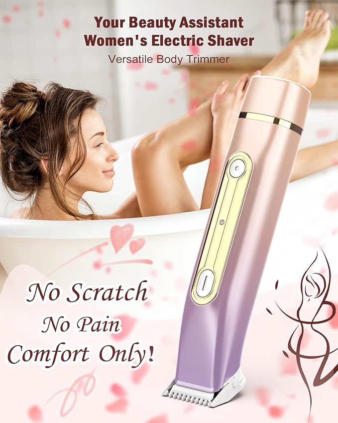 Bikini Trimmer for Women - 2 in 1 Dual Head Bikini Shaver, Painless Electric Razors for Silk Skin, Ceramic Blade, Waterproof Wet & Dry Use Body Hair Removal for Trip（Purple）