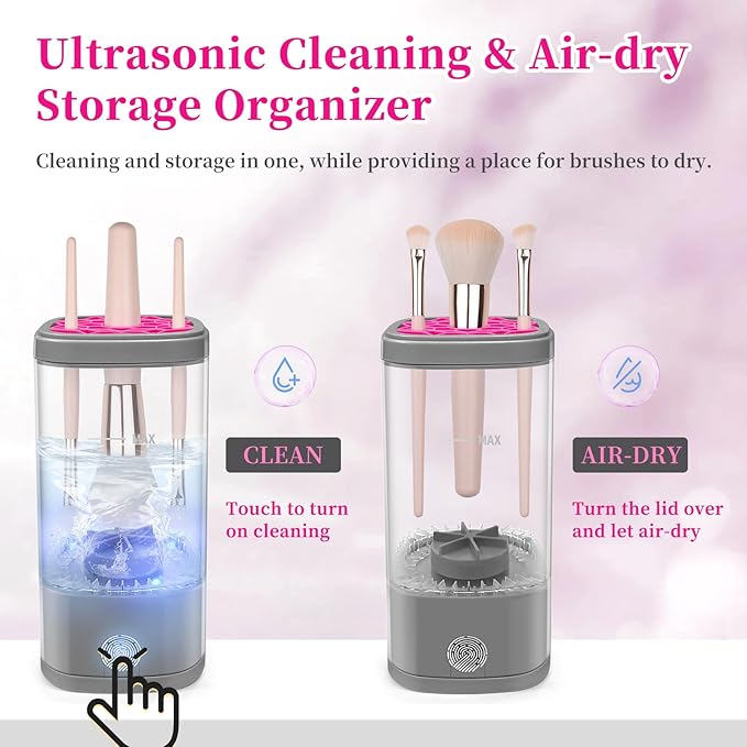 Electric Makeup Brush Cleaner Machine, Ultimate Efficient Automatic Cleaner for All Types of Makeup Brushes - Gray Pink