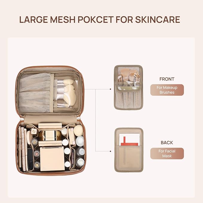 Telena Large Makeup Bag, Travel Toiletry Bag for Women, Vegan Leather Makeup Organizer Case Cosmetic Bag for Travel Essentials