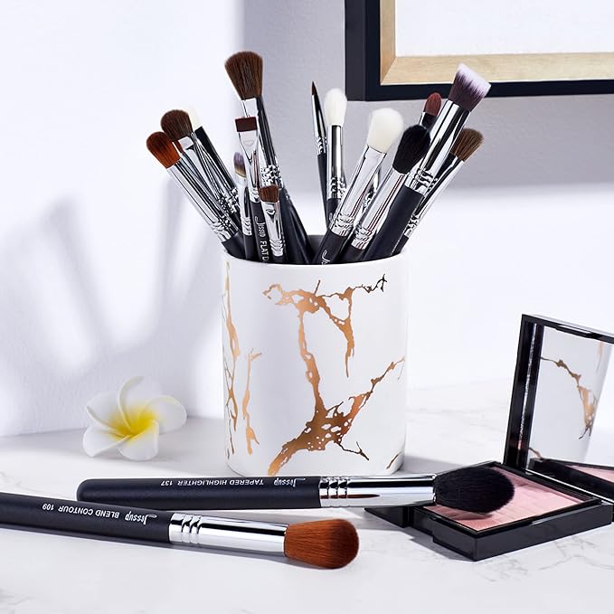 Jessup Brand 19pcs Professional Makeup Brush Pro Set Beauty Eyeshadow Blending Eyeliner Smoked Sloom Cosmetics Tool kit T131 Silver/Black