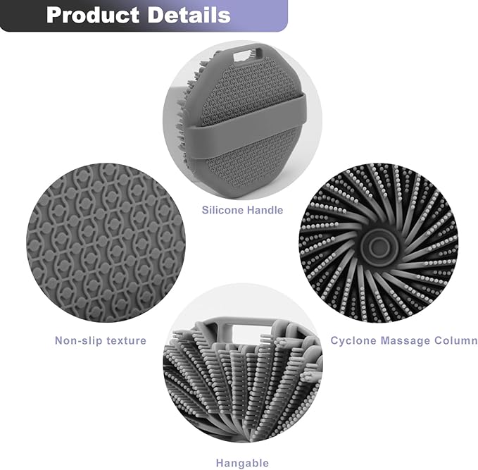 2-Pack Silicone Body Scrubber Shower Brushes,Exfoliating Body Scrubber for All Skin Type, Eco Friendly Shower Scrubber for Body, Silicone Body Brush for Showering (Gray & Purple)