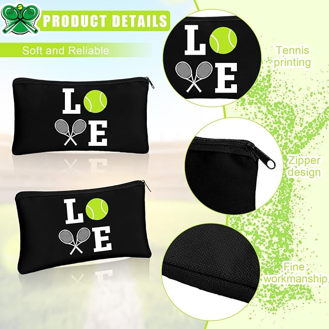 Moukeren 12 Pieces Tennis Makeup Bag Cosmetic Bag Travel Portable Storage Toiletry Case Accessories with Zippers Tennis Gifts for Lovers Players Teams Women Girls(Black)