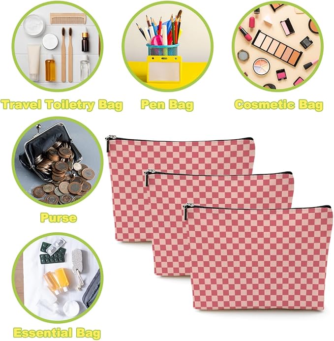 6 Pcs Checkered Makeup Bags Make up Bag Cosmetic Bags for Women Girls Employee Bridesmaid Friendship Christmas Birthday Travel Toiletry Bag Aesthetic Zipper Organizer Accessories, Cute Pink Plaid