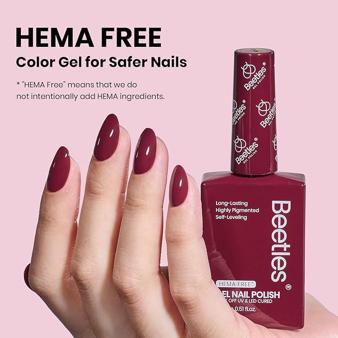 Beetles Burgundy Red Gel Nail Polish – Hema-Free Fall Plum Wine Red Colors Soak Off UV Gel Polish for Manicure Salon Color Bottle 0.51 Fl Oz