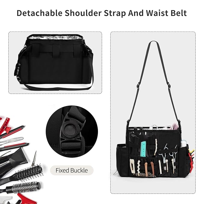 Hairdresser Bag, Professional Makeup Bag for Hairstylist, Large Capacity Hairdressing Bag with Shoulder Strap and Waist Belt, Travel Hairdressing Tools Storage Organizer with Heat Insulation Material