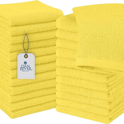 DAN RIVER 24 Pack Wash Cloths for Showering [12x12] - 100% Cotton Washcloths Premium Quality Flannel Face Cloths for Bathroom, Highly Absorbent and Soft Feel Wash Clothes, Yellow