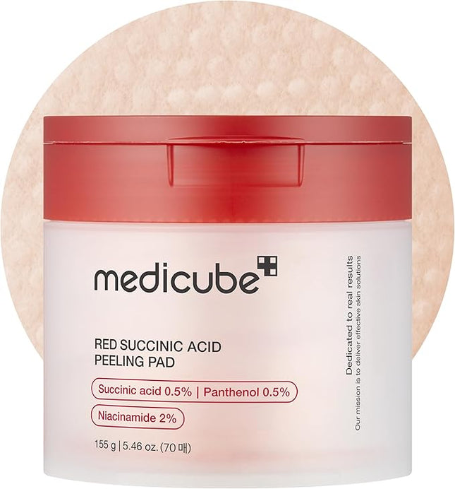medicube Toner Pads Red Succinic Acid Panthenol Facial Peeling Pad | Exfoliating Toner Pad for Breakout-Prone Skin | Niacinamide, AHA, BHA, and Soothing Panthenol - Non-Comedogenic, 70 Pads (1 Pack)