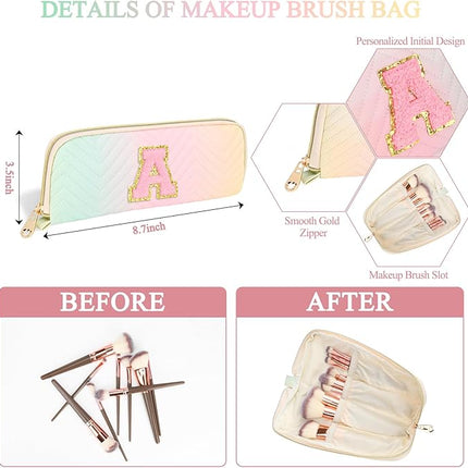 Personalized Initial Makeup Bag Waterproof Leather Cosmetic Bag Travel Toiletry Bag, Valentine’s Day Gift Makeup Organizer Case & Makeup Pouch for Women Teen Girls Mom Girlfriend Wife