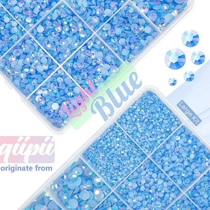 qiipii Light Blue AB Resin Rhinestones w B7000 Jewelry Glue for Bedazzling Crafting 2mm-6mm Flatback Jelly Stones Diamonds Gems Bedazzler Kit Charms for Nails Face Makeup Tumblers Bottles Crafts Shoes