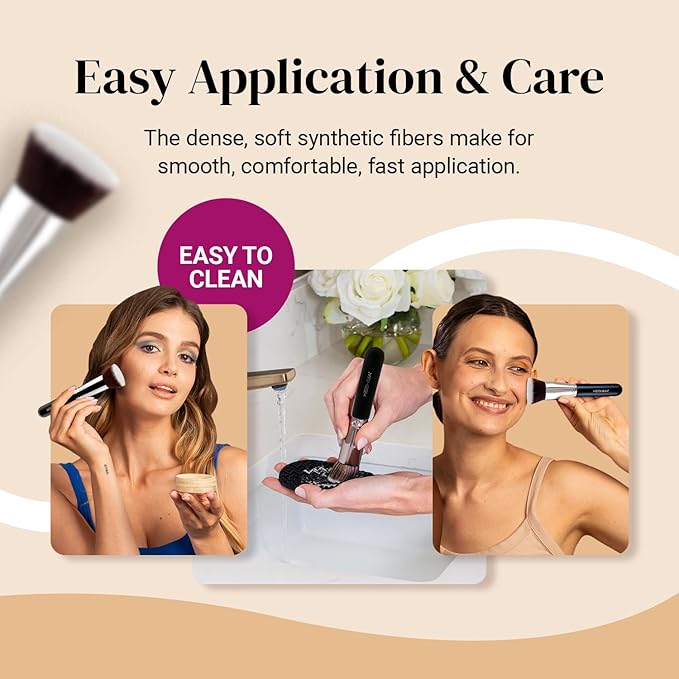 Large Flat Top Kabuki Foundation Brush by Keshima - Premium Makeup Brush for Liquid, Cream, and Powder - Buffing, Blending, and Face - 1.6" Top Diameter