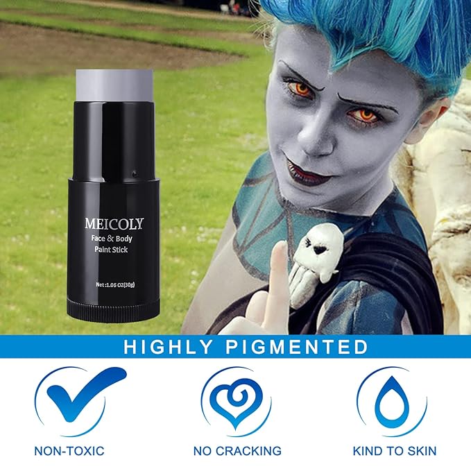 MEICOLY Grey Face Body Paint Stick(1.06 Oz),Sweatproof Waterproof Full Body Paint ,Blendable Face Paint for Halloween SFX Zombie Homestuck Grayscale Cosplay Makeup