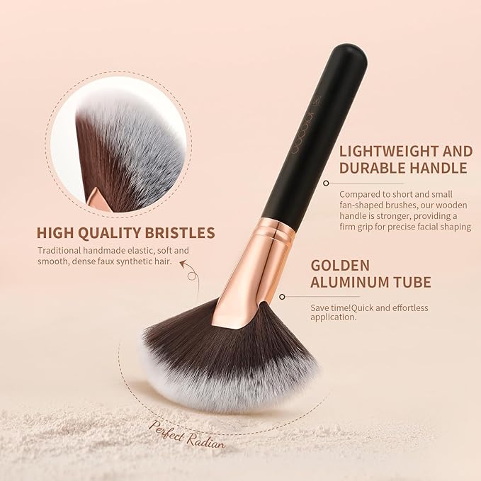 Docolor Fan Brush Finishing Powder Brush Multi-use Brush For Face and body Professional Highlighting Blush powder Bronzer Cheekbones Make Up Brushes Perfect For Spray Tan Powder Synthetic Hair Soft