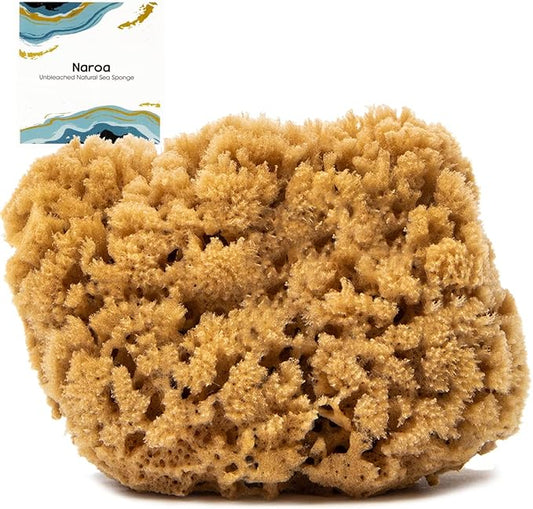 Naroa Massage Natural Shower Sponge | Unbleached Body Scrubber Puff | Bath Sea Loofah for Healthy Skin | Sustainable Plastic Free (Small)
