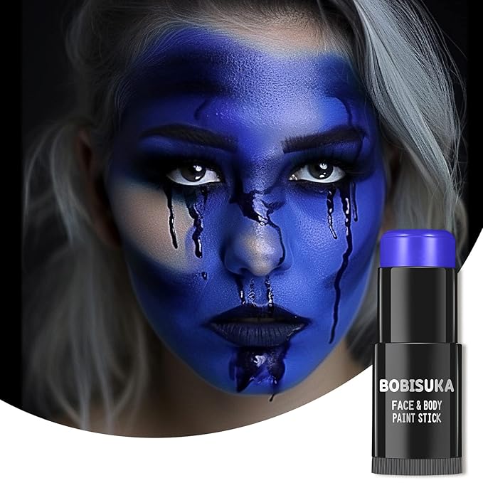 BOBISUKA Blue Face Body Paint Stick, Professional Dark Blue Eyeblack Sticks for Sports, Blendable Body Painting for Halloween Makeup Avatar Smurf Mystique Cosplay Special Effects Costume SFX Stage Kit