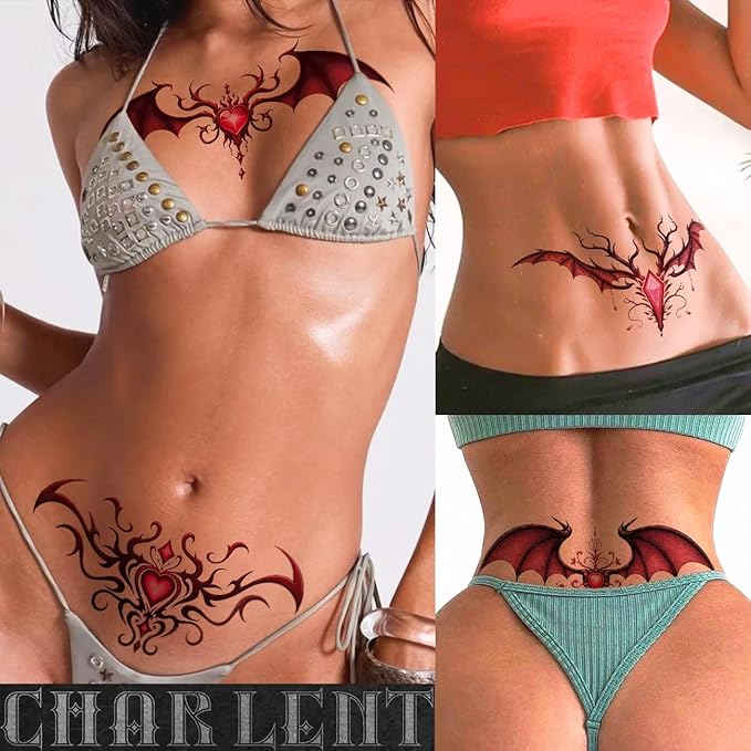 CHARLNET 24 PCS Sexy Belly Temporary Tattoos for Women Ladies - Realistic Chest Abdomen Waist Tattoos for Women Body Art