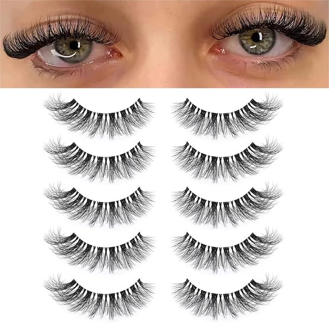 KSYOO False Eyelashes Cat Eye Lashes Wispy Lashes Clear Band V1 Russian Strip Lashes That Look Like Extensions D Curl Cat Eye Lashes Natural Look Faux Mink 3D Fluffy Russian Strip Eyelashes