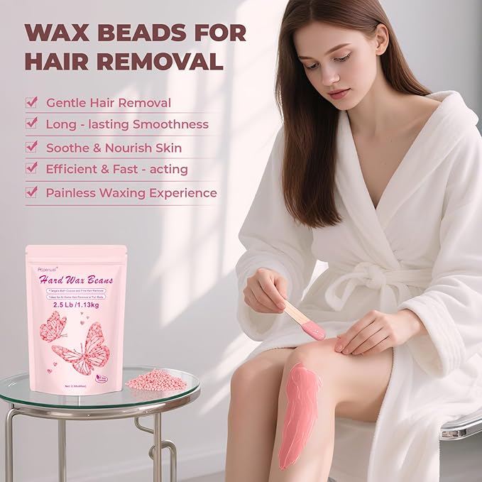 Wax Beads for Hair Removal, Auperwel 2.5lb Hard Wax Beads for Sensitive Skin with 20 Sticks, Waxing Beans for Brazilian, Bikini, Eyebrow Waxing, Painless Refill Pearl Beads for Wax Warmers Kit (Rose)