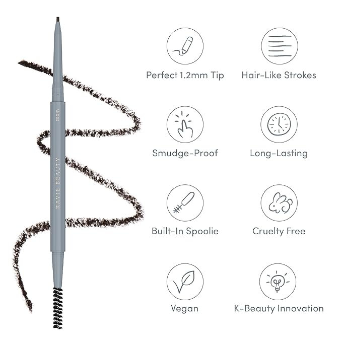 Easy Everyday™ Brow Pencil - Best Eyebrow Pencil for Women, Smudge Proof Hair-Like Strokes, 1.2mm Precision Tip with Spoolie, Vegan (Ebony)