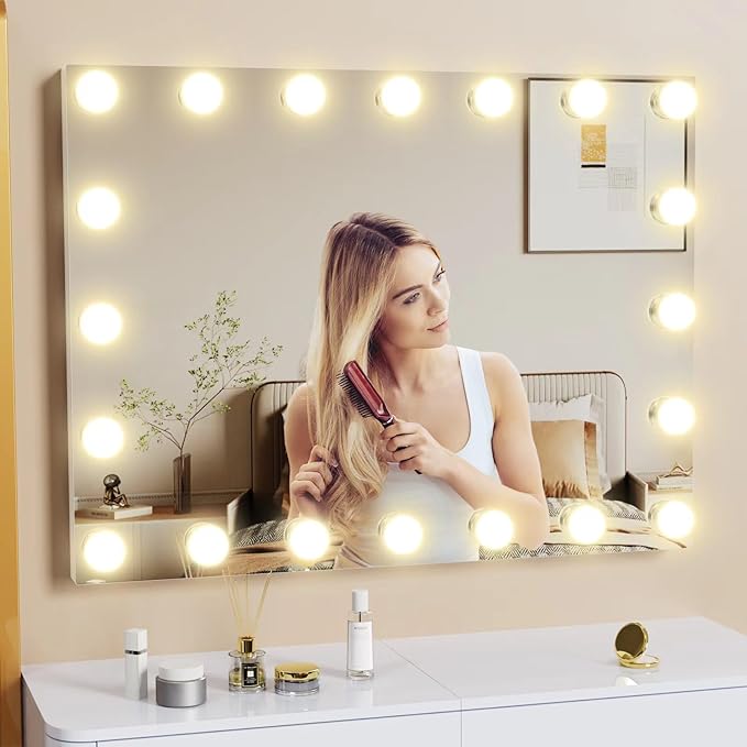 24 Extra Bulbs Vanity Mirror with Lights, 32WX24L Tabletop Hollyhood Makeup Mirror USB+Type-C Charging, Hollywood Lighted Mirror,3 Colors Modes,Touch Control,Metal Frame,White