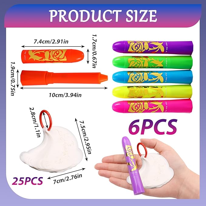 Glow Face Body Paint Pen＆Stencils Kit, Party Decorations with 6 Glow‑in‑the‑Dark Face & Body Paint Pens＆25 Reusable Diverse Art Templates for Halloween Party Kids and Adults