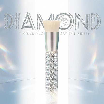 DUcare Rhinestone Foundation brush Diamond Bling Makeup Tanning Brush Flat Top Kabuki Brush, Synthetic Professional Liquid Blending Mineral Powder Makeup Tools