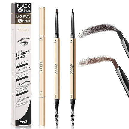 Docolor Makeup Micro Brow Pencil, Definer Eyebrow Pencils for Women Dual-Sided Ultra-Fine Microblading Eyebrow Pencil (Soft Brown and Black,2 Count)