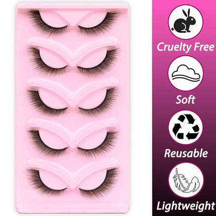 Veleasha Fox Eye Lashes L Curl Fluffy False Eyelashes 5 Pairs Pack Bratz Cat Eye Lashes Wispy & Lightweight Fake Eyelashes for Doll Eyes Makeup (Foxy 04)