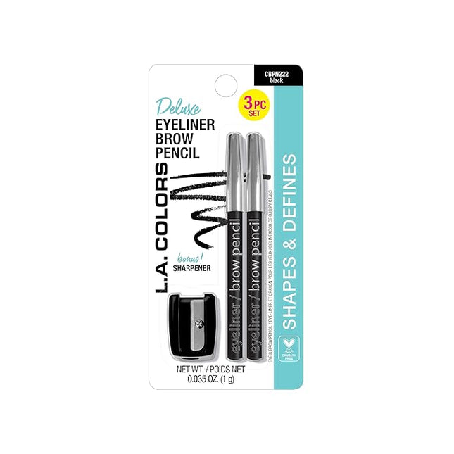 L.A. COLORS Eyeliner/Brow Pencils w/Sharpener (carded), Black CBPN222A