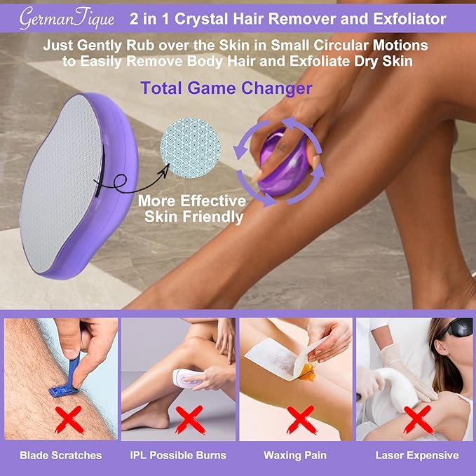Crystal Hair Eraser,Natural Crystal Hair Remover,Reusable Painless Nano Glass Hair Removal Device Without Shaver,Gentle Crystal Epilator and Exfoliator for Soft Silky Skin(Violet)