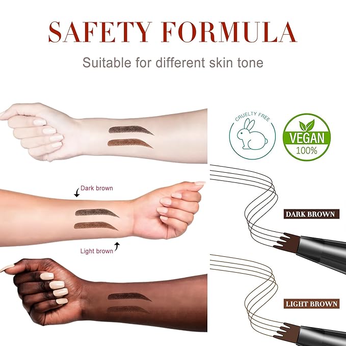 Eyebrow Pencil Dark Brown, Waterproof Microblade Eyebrow Pen 4 Fork Tip Pencils, Smudge Proof Brow Pen Long Lasting Liquid Brow Eyebrow Marker Pens that Looks Like Hair
