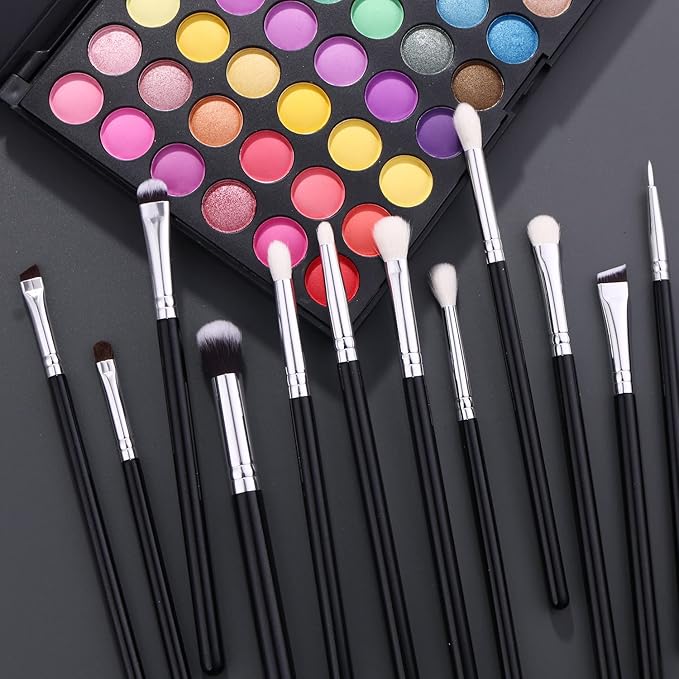 12pcs eye brush set, Eye Makeup Brush Set，Professional Blending Eyeshadow Makeup Brushes for Concealer Eyebrows Eyeliner, Soft Hairs & Wood Handle(LH08, Count, 12)
