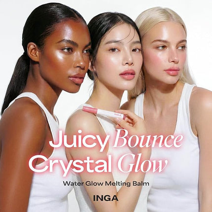 INGA Water Glow Melting Balm - Hydrating Tinted Lip Balm with Soft, Melt-On Texture, Natural Sheer, Glass-Like Finish with Non-Sticky, Lightweight Comfort (Lychee Juice)