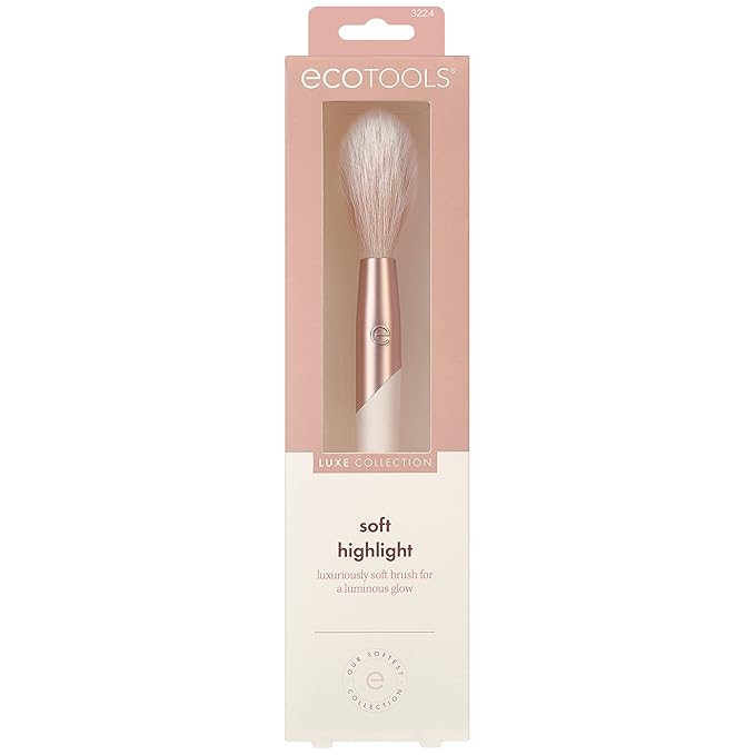 EcoTools Luxe Soft Highlighter Makeup Face Powder Brush, Sheer, Luminous Glow, Premium Quality Makeup Brush, Ultra Soft, Synthetic Bristles, Eco Friendly Face Brush, Cruelty-Free, 1 Count