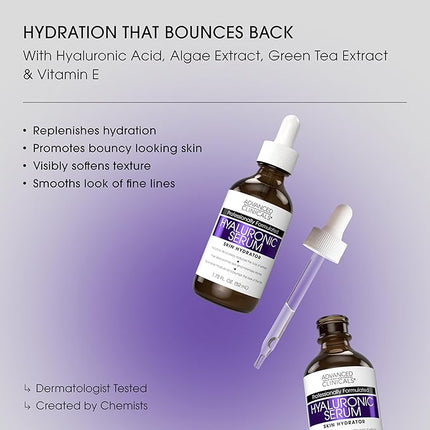 Advanced Clinicals Hyaluronic Acid Moisturizer Body Cream + Hyaluronic Acid Serum 2PC Skin Care Set | Face Serum & Body Lotion Help Diminish Appearance Of Wrinkles, Fine Lines, & Dry Skin, 2PC Bundle