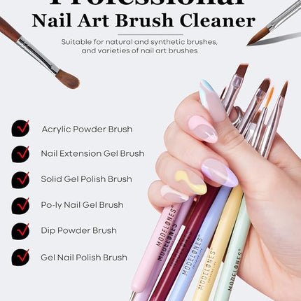 Modelones Nail Art Brush Cleaner & Restorer for Nail Polish/ Extension Gel/Solid Builder Gel/Dip Powder/Acrylic Manicure Kits DIY Salon at Home - 80ml, W/Pro Brush